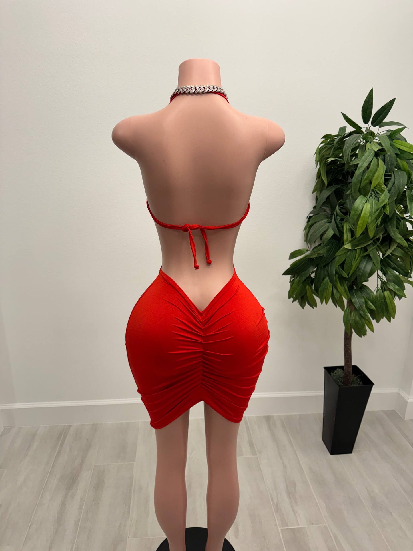 Red Goddess Ruched Dress