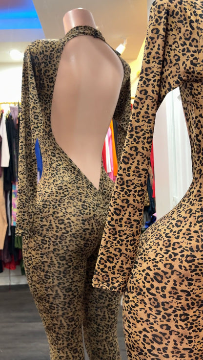 Long Sleeve Leopard Jumpsuit