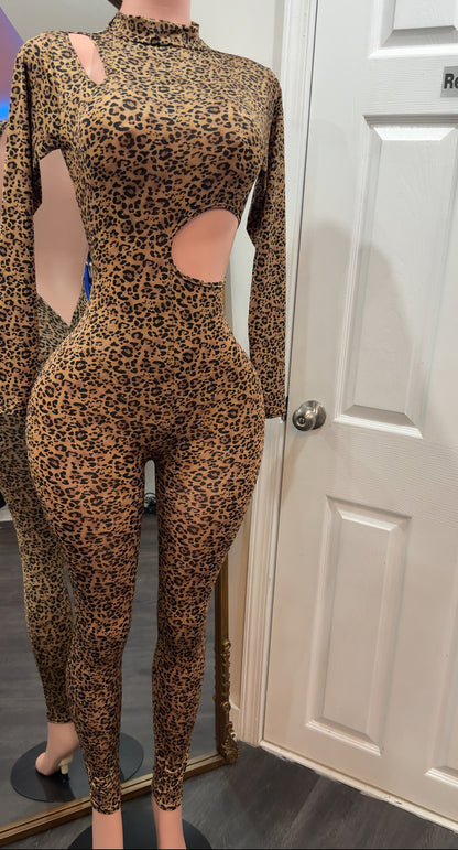 Long Sleeve Leopard Jumpsuit