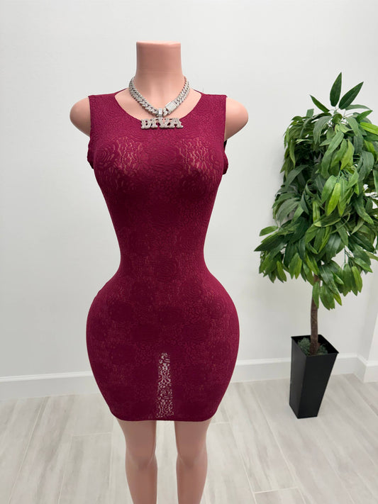 Wine Desire Cut Out Lace Mini Dress