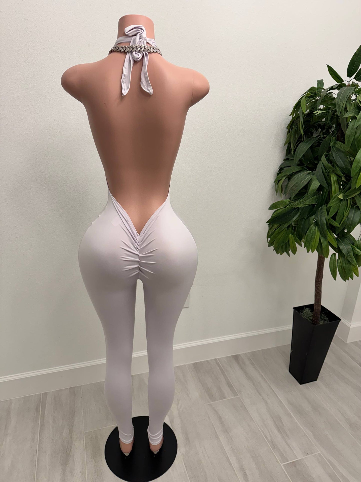 White Diamond Halter Cutout Jumpsuit