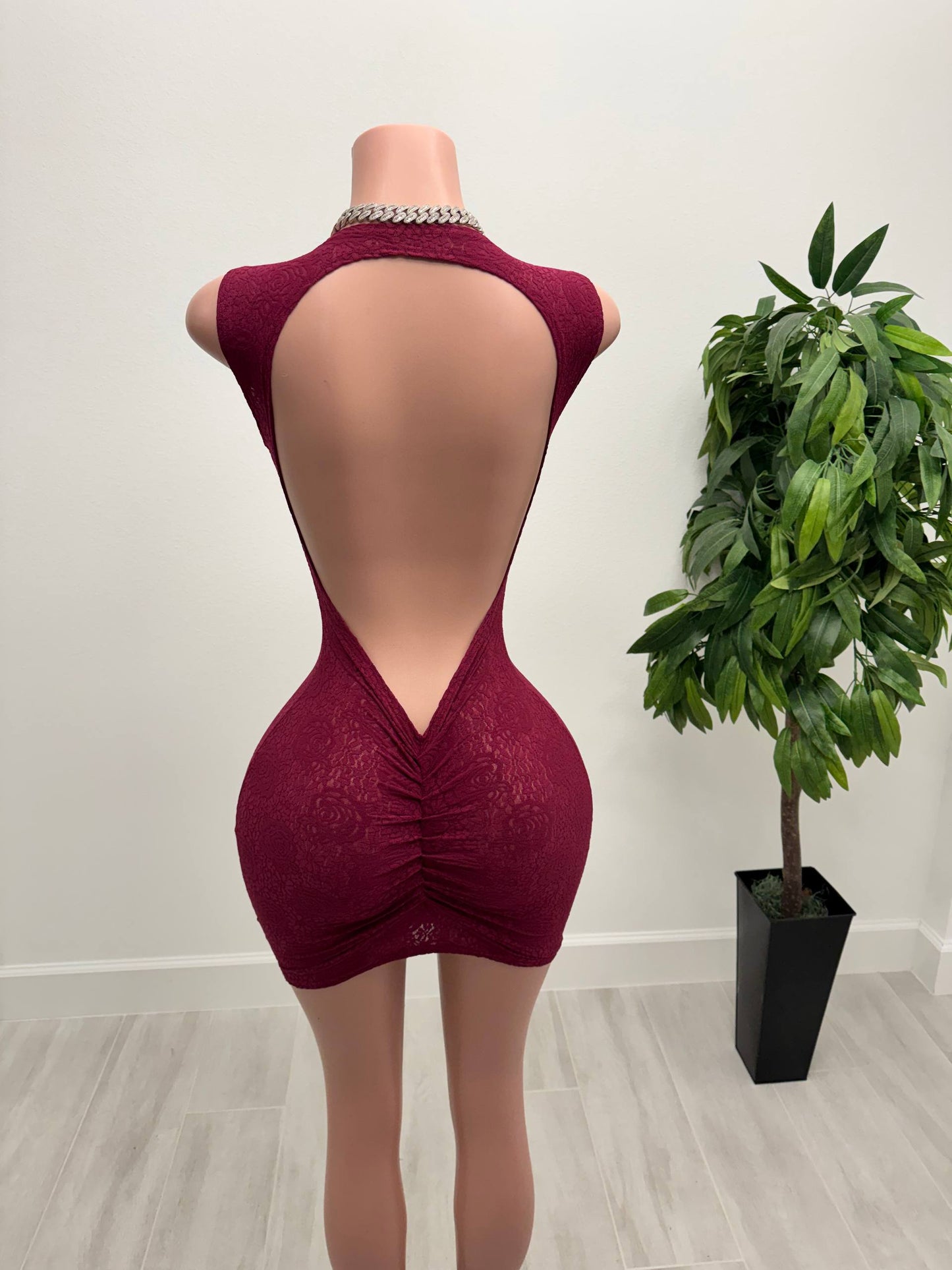 Wine Desire Cut Out Lace Mini Dress