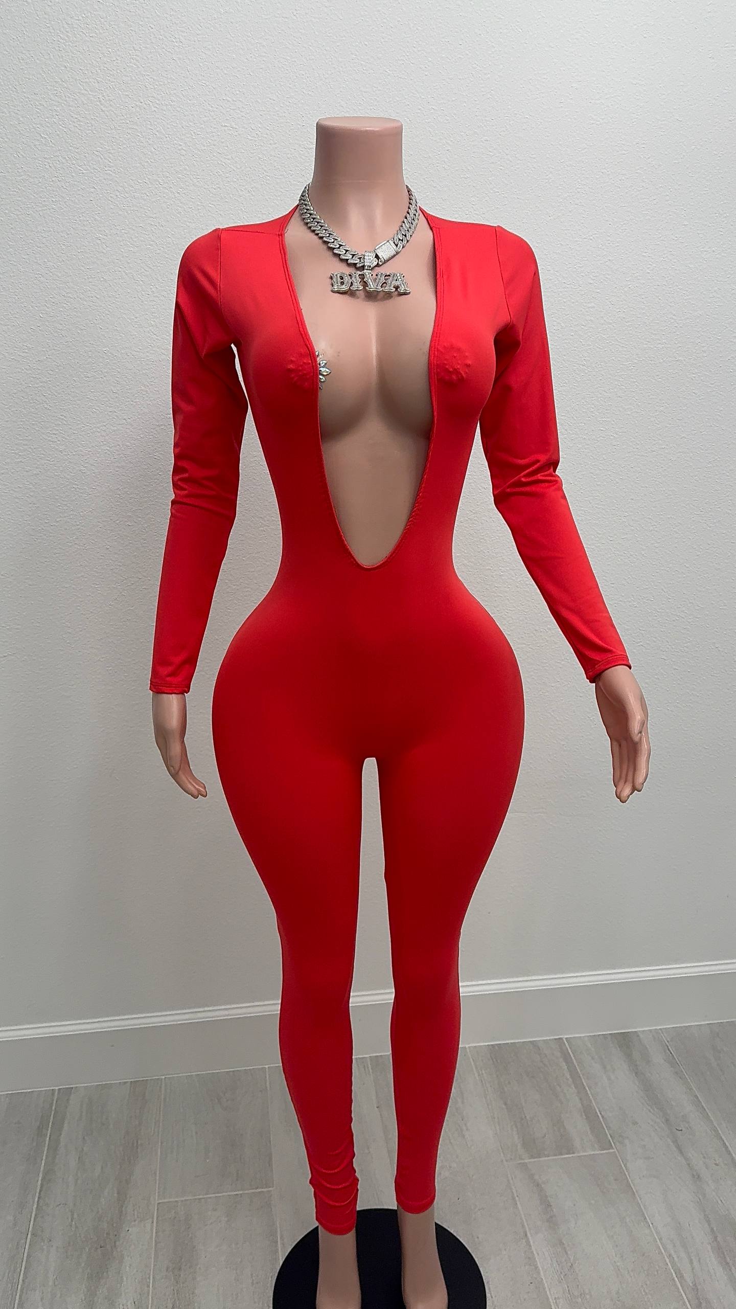 Red Temptation Deep-V Jumpsuit
