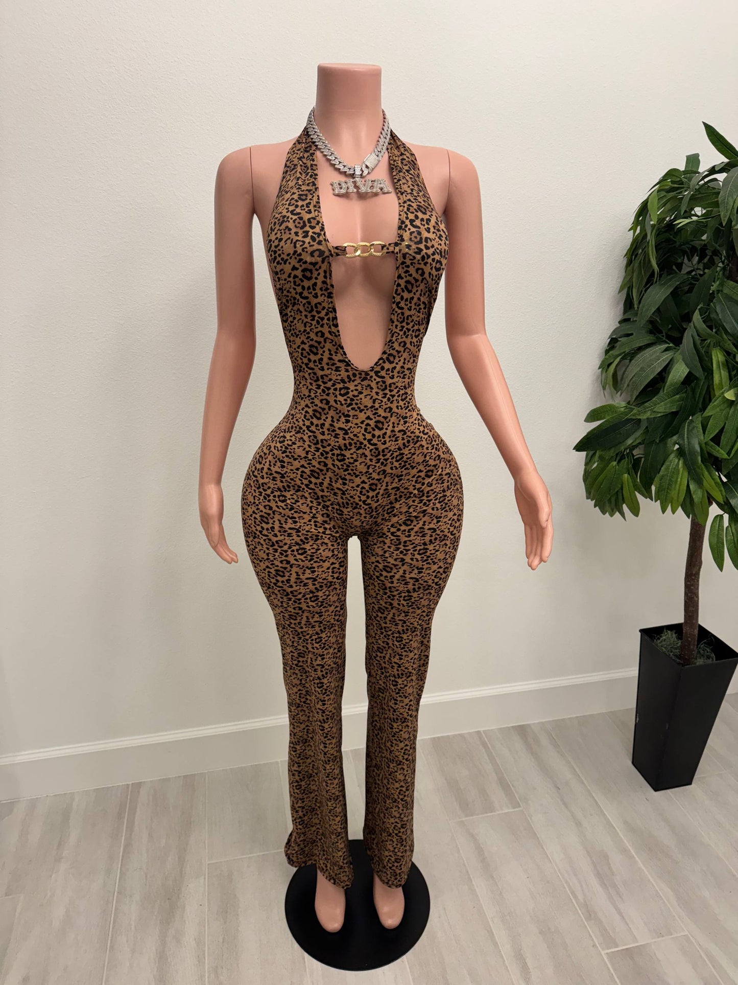 Wild Attraction Leopard Plunge Jumpsuit