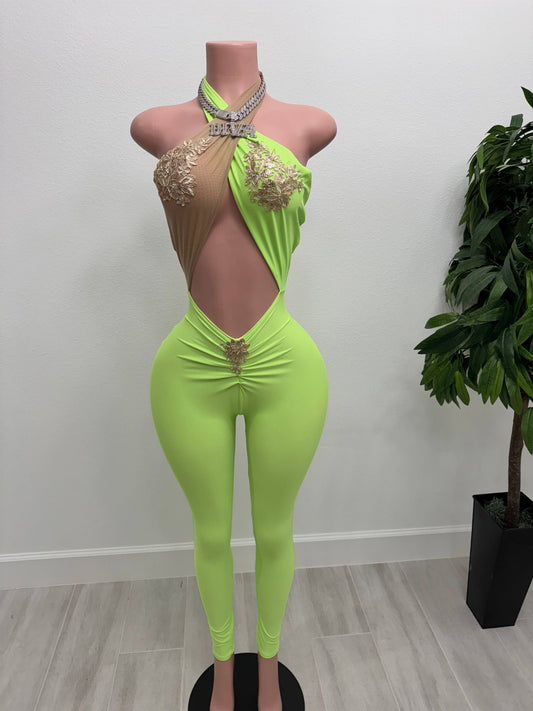 Neon Luxe Crystal Cut-Out Jumpsuit