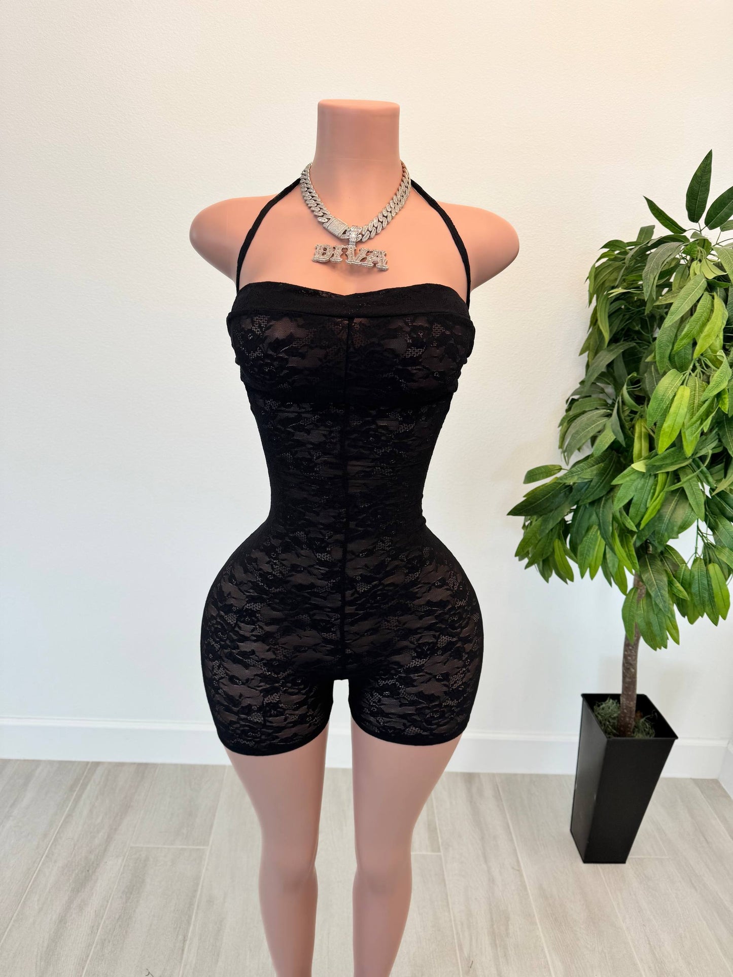 Lace Backless Romper in Black