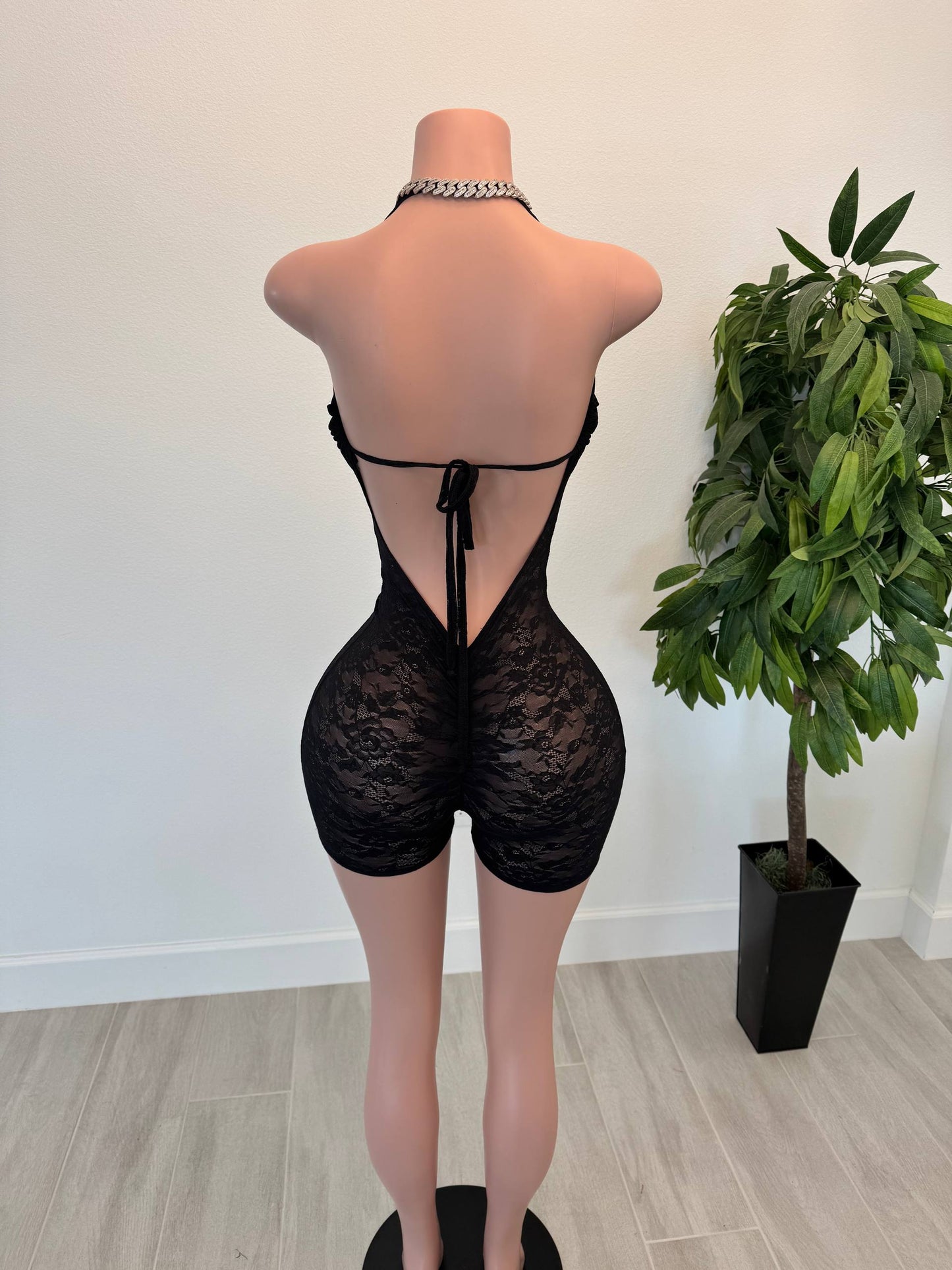 Lace Backless Romper in Black
