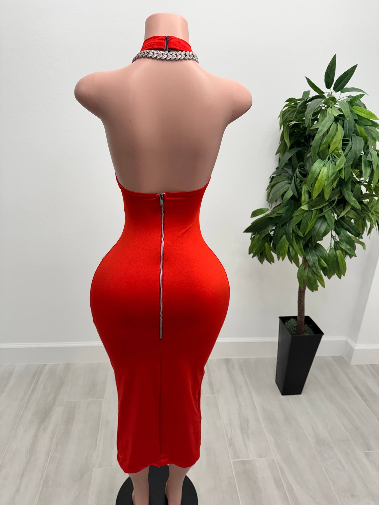 Red Siren Halter Midi Dress