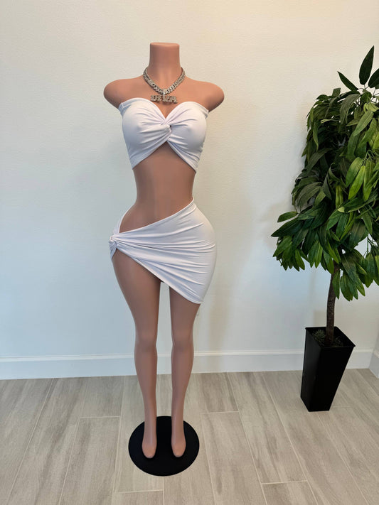 White Goddess Twist Skirt Set