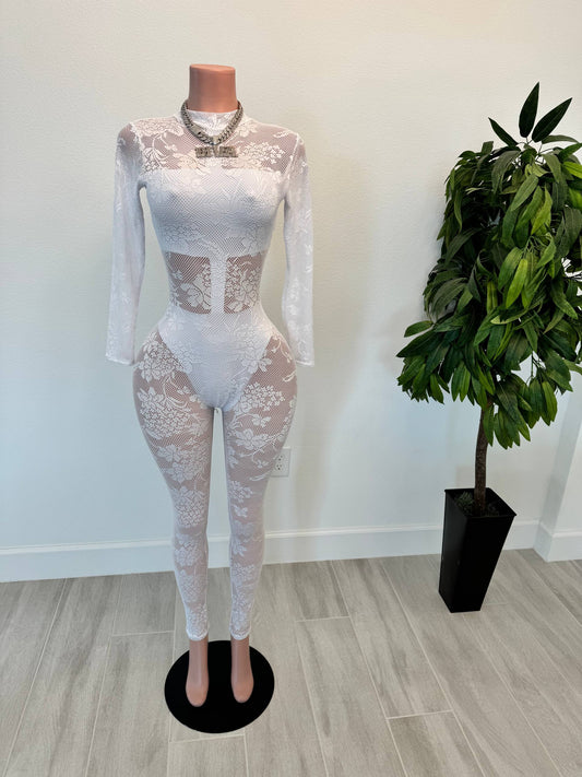 🤍 White Lace Temptation Catsuit