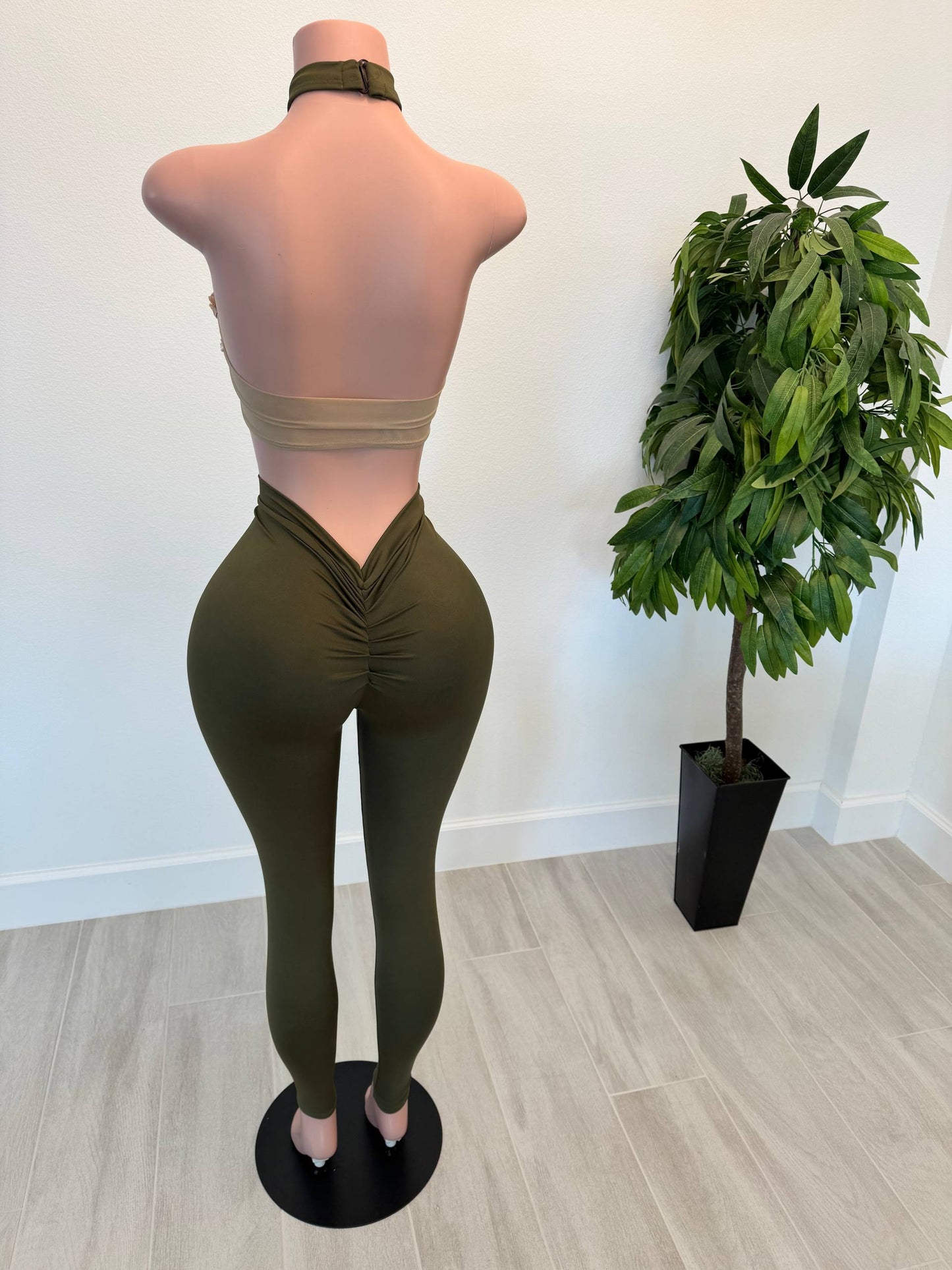 Olive Luxe Embellished Halter Set